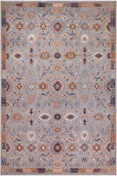 handmade Traditional Kafkaz Blue Tan Hand Knotted RECTANGLE 100% WOOL area rug 9 x 12